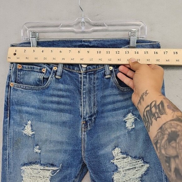 Custom Levi's Womens 33 Blue Distressed Front & Back Rhinestone Fringe Festival - Picture 9 of 16